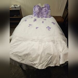 White and lavender wedding dress